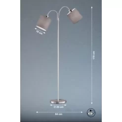 Fischer & Honsel Stehleuchte Cozy 2-flammig Nickelfarben/Grau -Lampe Geschäft 4003694403276 1546 VM 09