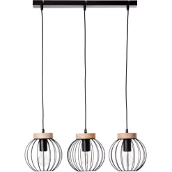 Brilliant Pendelleuchte Sorana 3-flammig Schwarz Und Holzfarbend