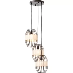 Brilliant Pendelleuchte Slope 3-flammig Schwarz Und Natur -Lampe Geschäft 4004353394652 4731 CU 05