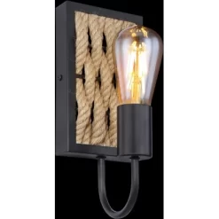 Globo Wandleuchte Halia Metall Schwarz Matt Hanf Braun -Lampe Geschäft 756857 3749 4