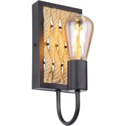 Globo Wandleuchte Halia Metall Schwarz Matt Hanf Braun -Lampe Geschäft 756857 3749 5