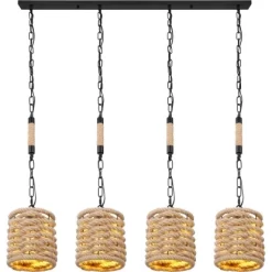 Globo Hängeleuchte Halia 4-flammig Metall Schwarz Matt Hanf Braun -Lampe Geschäft 756918 3749 3