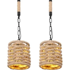 Globo Hängeleuchte Halia 4-flammig Metall Schwarz Matt Hanf Braun -Lampe Geschäft 756918 3749 4