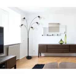 Globo Stehlampe Priska 5-flammig Schwarz Matt 740 X 800 X 2040 Mm