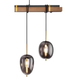 Globo Pendelleuchte Blacky 4-flammig Schwarz Holz Rauchfarben 100x18,5x140 Cm -Lampe Geschäft 9007371424955 3749 CU 01