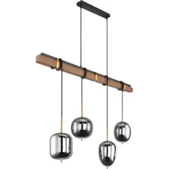 Globo Pendelleuchte Blacky 4-flammig Schwarz Holz Rauchfarben 100x18,5x140 Cm -Lampe Geschäft 9007371424955 3749 S 02
