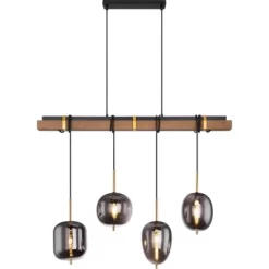 Globo Pendelleuchte Blacky 4-flammig Schwarz Holz Rauchfarben 100x18,5x140 Cm -Lampe Geschäft 9007371424955 3749 S 03