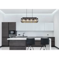 Globo Pendelleuchte Mathilde 4-flammig Schwarz Matt Rauchfarben 68 X 17 X 120 Cm