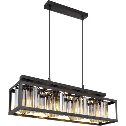 Globo Pendelleuchte Mathilde 4-flammig Schwarz Matt Rauchfarben 68 X 17 X 120 Cm 2 Globo Pendelleuchte Mathilde 4-flammig Schwarz Matt Rauchfarben 68 X 17 X 120 Cm – Bild 2