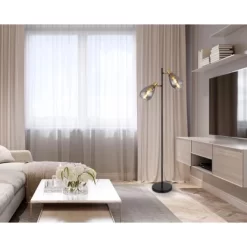 Globo Stehlampe Fanni 2-flammig Schwarz Matt-Rauchfarben 340 X 250 X 1600 Mm