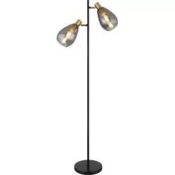 Globo Stehlampe Fanni 2-flammig Schwarz Matt-Rauchfarben 340 X 250 X 1600 Mm -Lampe Geschäft 9007371439799 3749 S 03