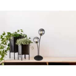 Globo Tischlampe Jorge 2-flammig Schwarz Matt-Rauchfarben 190 X 150 X 480 Mm